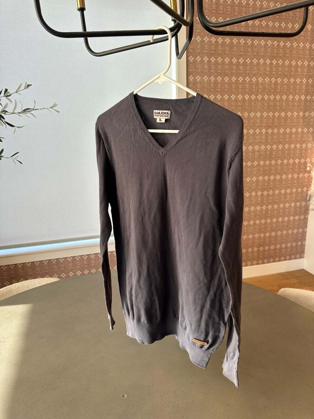 Solido Knitwear Charcoal Grey V-Neck Sweater Size L